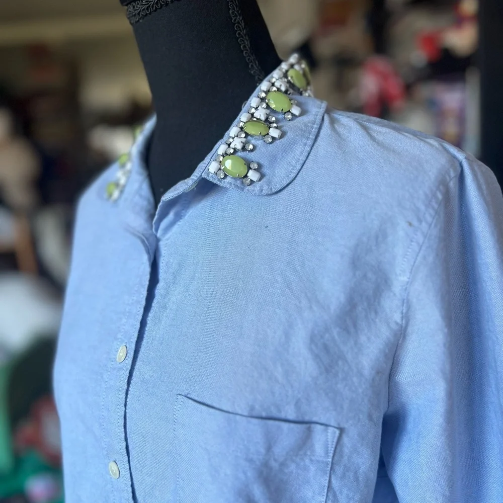 J. Crew Light Blue Embellished Collar Shirt - Picture 4 of 9